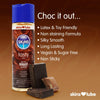 A brown gradient background with a Skins chocolate lube stood to the left with 3 pieces of chocolate. To the right of the lube some key points about the Skins Chocolate lube