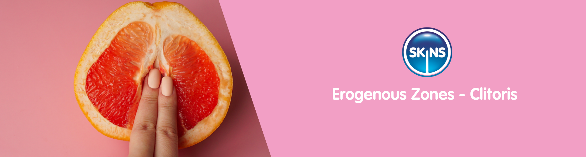 Woman with painted nails with her fingers in a piece of fruit symbolising a vagina