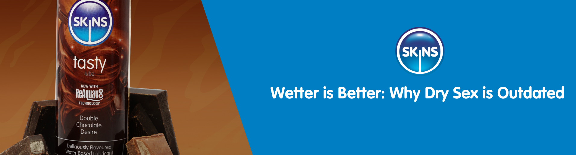 Skins Double Chocolate Desire flavoured lube being shown alongside some blocks of chocolate