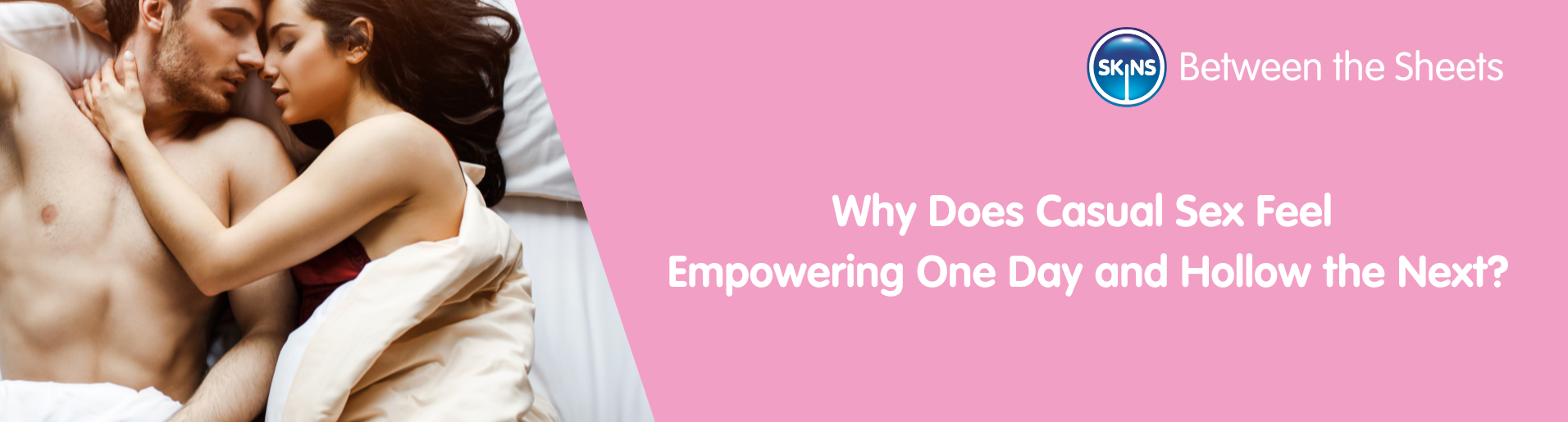 Straight couple laid in bed while half naked embracing each other.