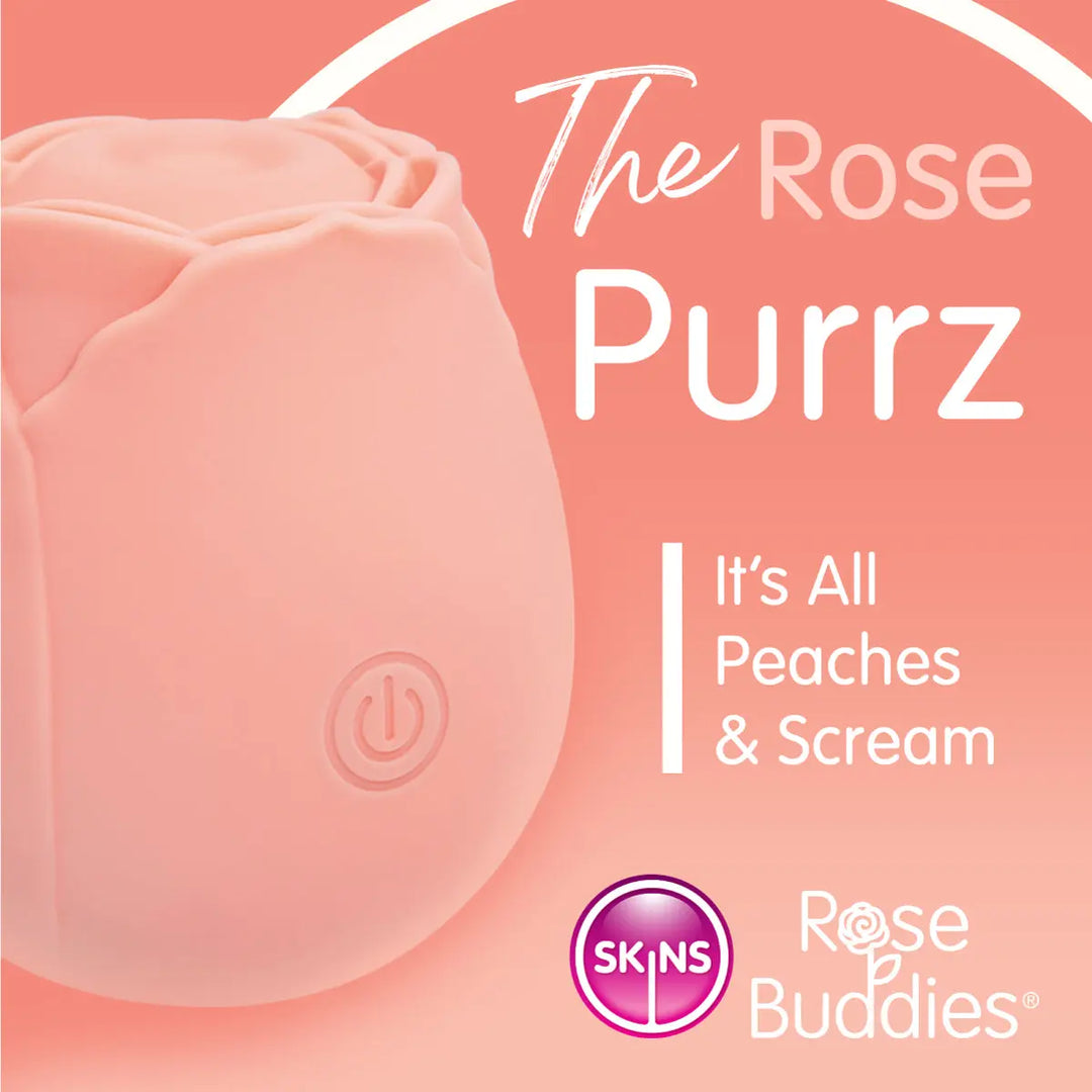 Rose Purrz sex toy being shown on an peachy background