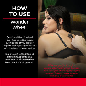 Woman using a product with text on how to use it