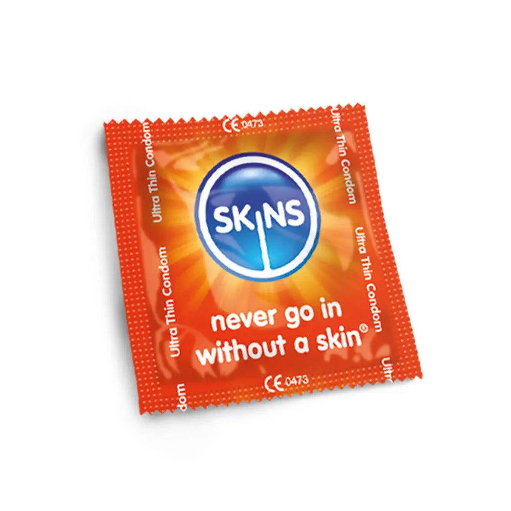 Skins ultra thin condom packaging on a white background