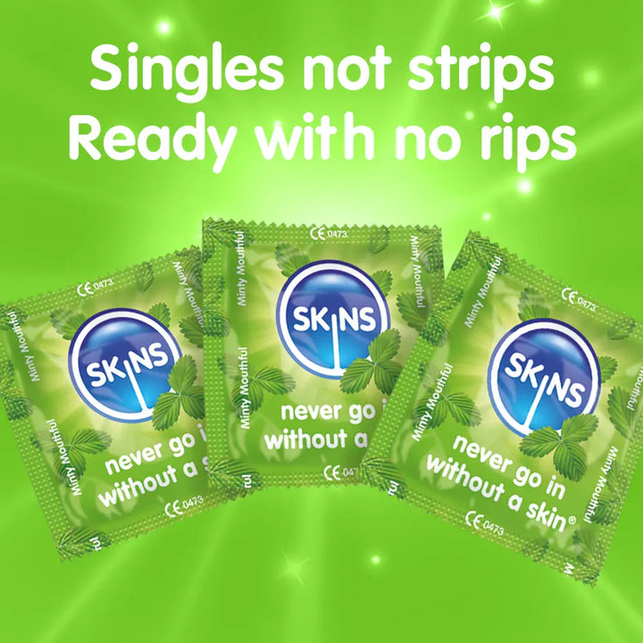 SKINS product packaging with promotional text on a green background