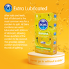 SKINS Banana condom packaging on a yellow background with product details.