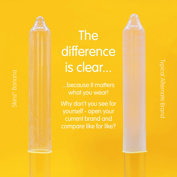 Two skincare product tubes on a yellow background with text comparing 'Skin' Banana' to 'Typical Alternate Brand'.