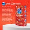 Skins Strawberry premium condoms packaging with lubrication features on a red background