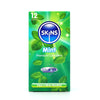 A 12 pack of mint condoms on a white background