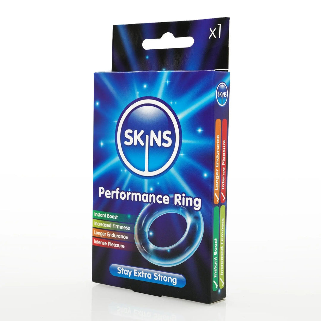 The Skins Performance Ring turned slightly to the left on a white  background 